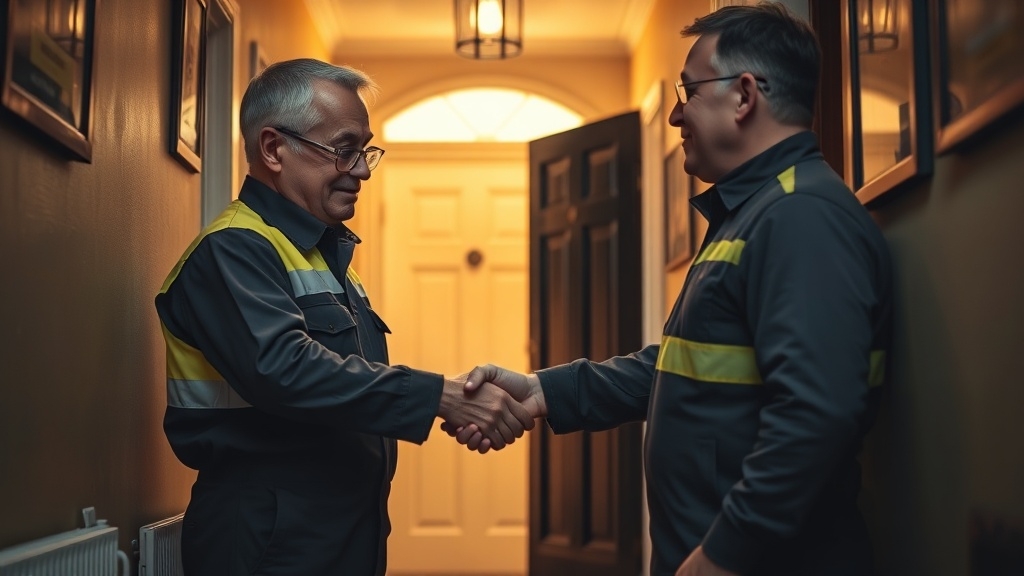 Engineer shaking hands with a North Finchley homeowner after locating their leak